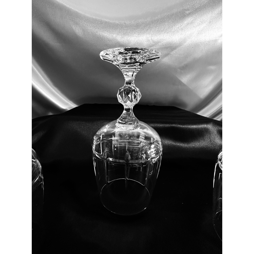 Bohemian Crystal Crystalex Water Goblets Set of 3 Cut Glass Faceted Stem 6 5/8" - Picture 9 of 13
